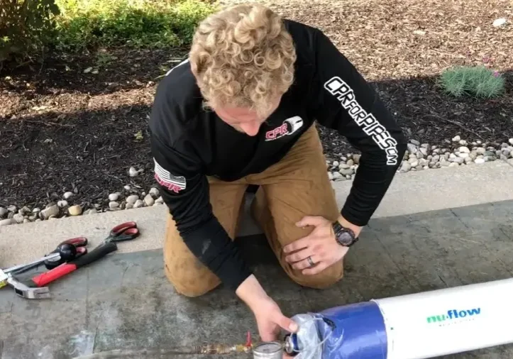 Sewer drain replacement service underway in a Dayton Ohio neighborhood